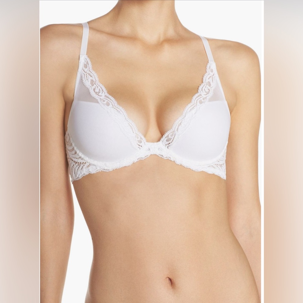 Natori Feathers Plunge T-shirt Bra in White 32B